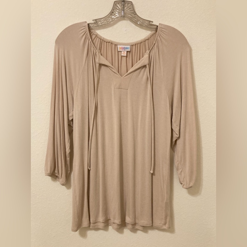 LuLaRoe Debra Beige Peasant Top Size XS Drawstring Neckline Blouse